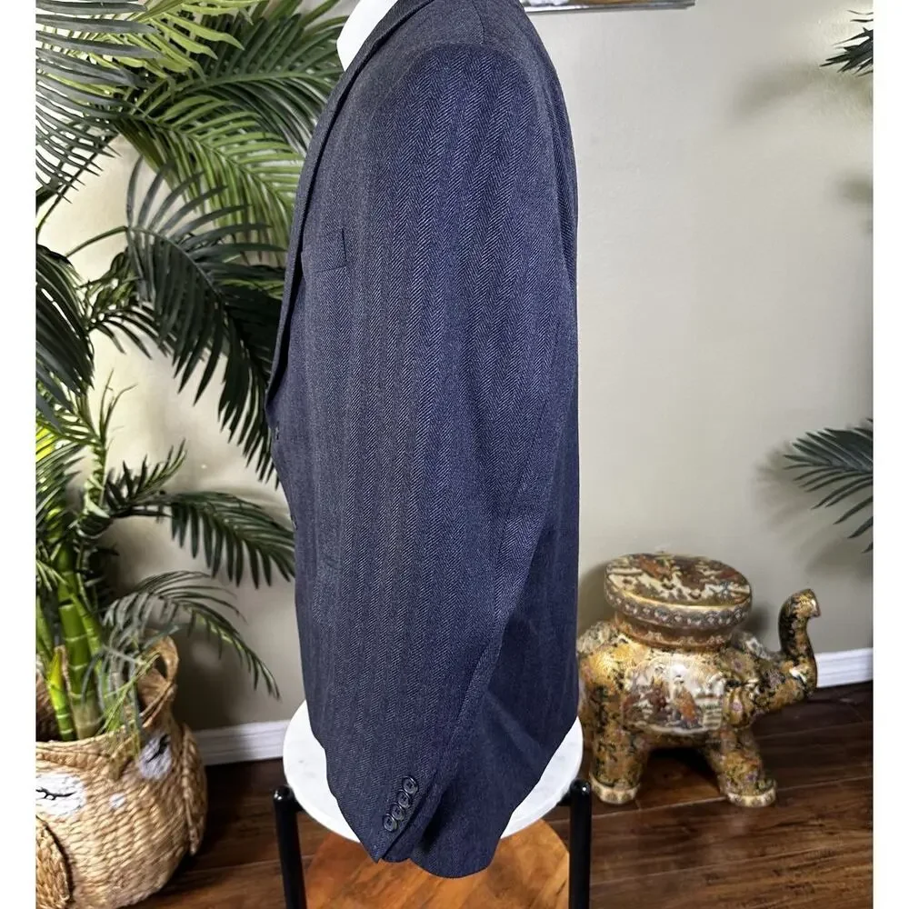 Nautica Sport coat Blazer Men 48S Lambswool Stretch Herringbone Dark Grey